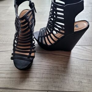 Shiekh Black Strappy Cage Wedge Sandals